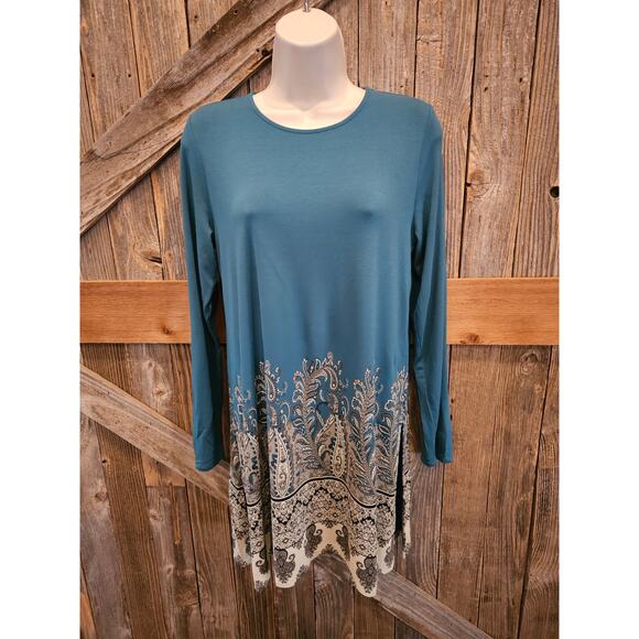 J jill wearever collection size small tunic paisley geometric trim long sleeve ^ - Picture 1 of 7